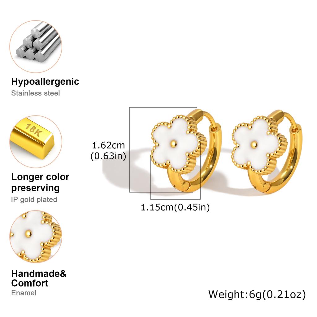 Stainless Steel Dainty White Flower Hoop Earrings Gold Plated Small Floral Huggies Earrings Waterproof Party Jewelry for Women