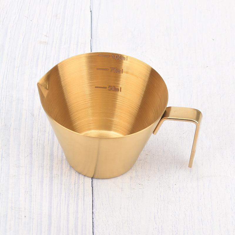 Kaffee Extraktionstasse 100ML Edelstahl Messbecher mit Skala Griff Verdickte Unzen Kaffeetasse Heim Café Zubehör