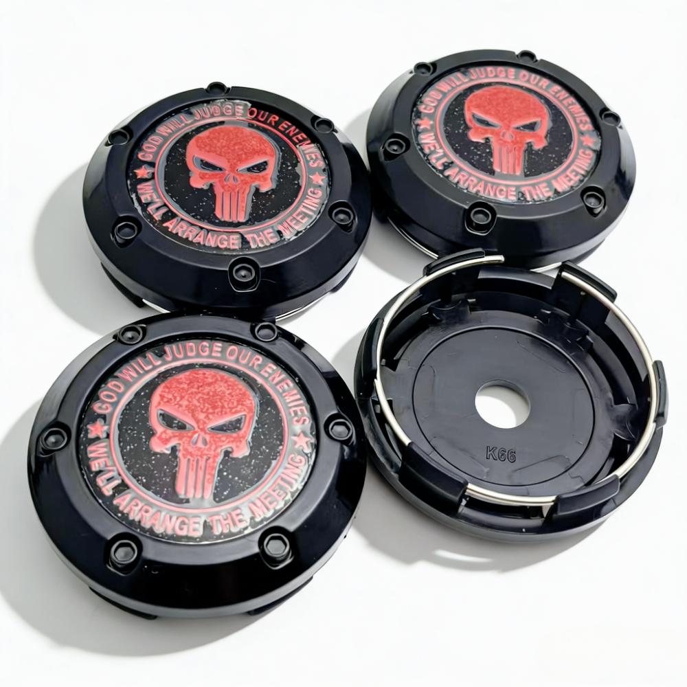 4pcs Skull Logo Badge Emblem Car Wheel Center Caps 66MM Clips 62MM Rim Hubcaps Dust Cover Wheels Cap Hub Replace Car Accessories