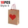 10PCS Heart Patterns Kraft Paper Bag with Handle Valentine's Day Gift Packaging Tote Romantic Bags Party Wedding Accessories ZYF