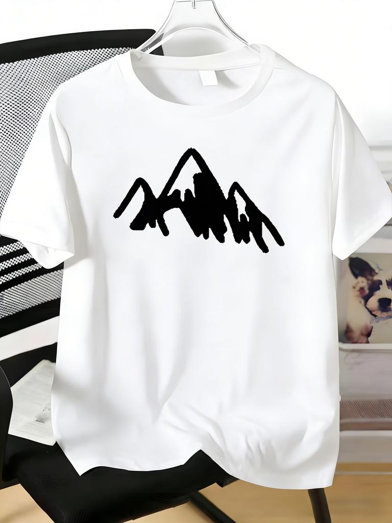 Unisexs Hand Drawn Mountain Graphic Tee Crew Neck Short Sleeve Outdoor Hiking Camping Lover Light Summer Daily Casual Basic T Shirt