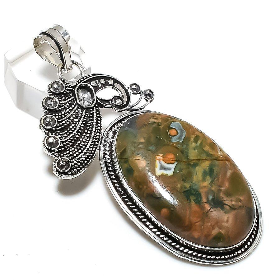 Rainforest Jasper Gemstone 925 Steling Silver Jewelry Pendant 2.99" w6g67