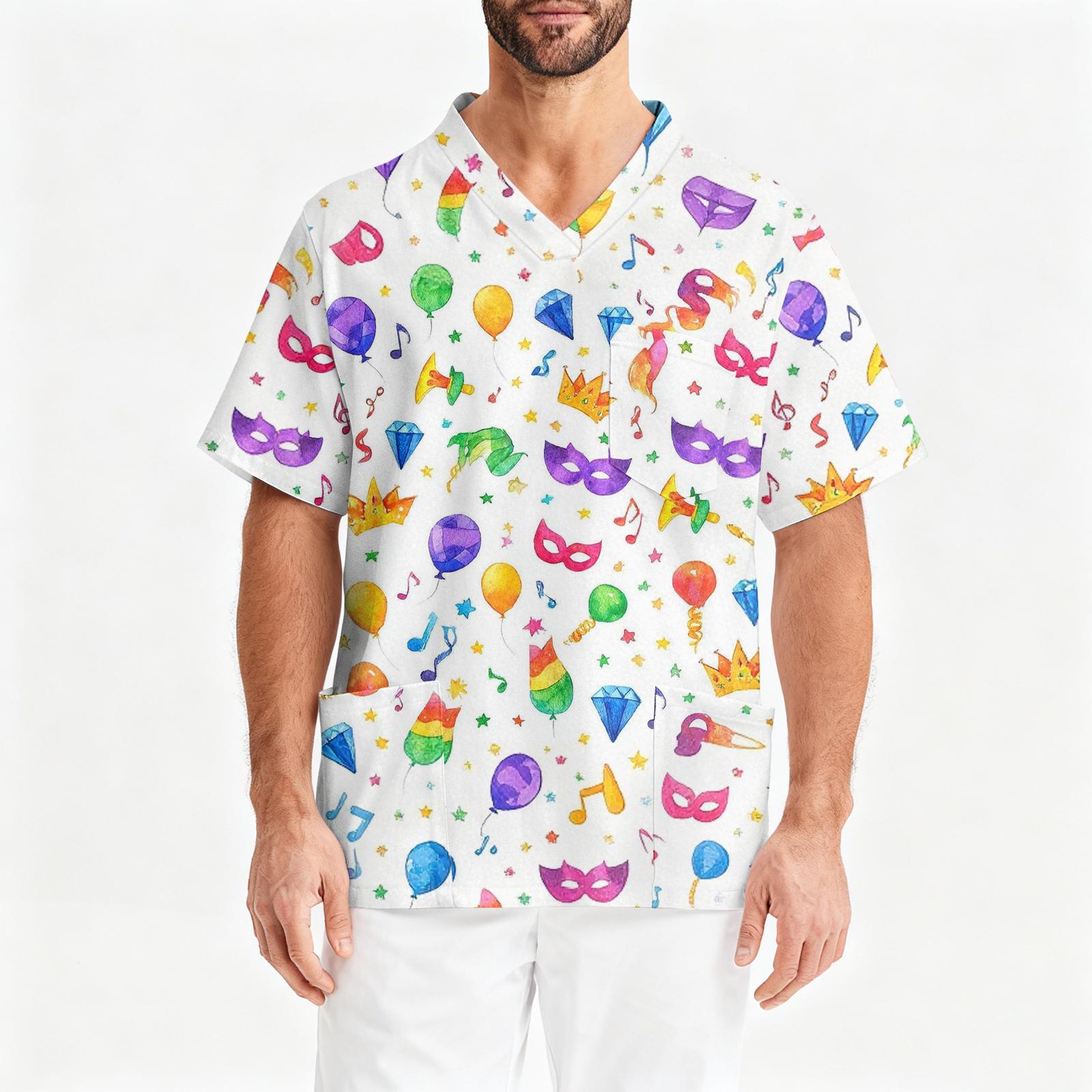 Мужская рабочая блузка с короткими рукавами и v-образным вырезом с принтом, топ с нагрудным карманом XL