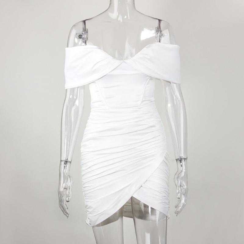 WTEMPO Off Shoulder Backless White Black Dresses Women Summer Pink Strapless Bodycon Night Club Party Mini Dress