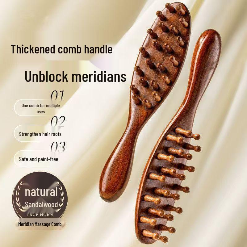 Sandalwood Meridian Massage Comb: 22 Needles, Smooth Round Teeth for Full Body & Scalp Cleaning