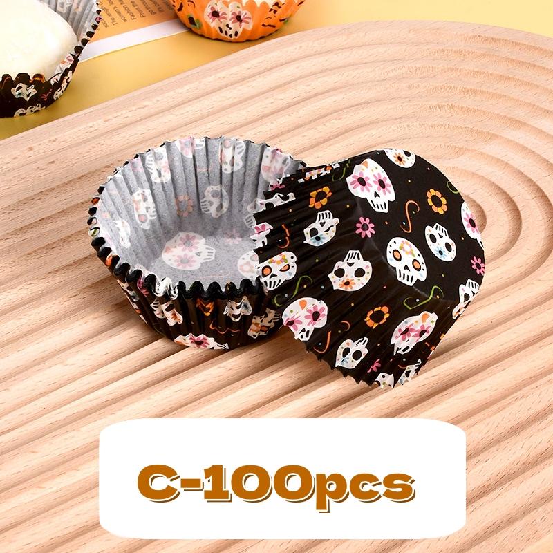 100PCS Halloween Cupcake Wrappers Toppers Pumpkin Ghost Cupcake Wrap Liners Halloween Party Dessert Cake Decoration Baking Cup