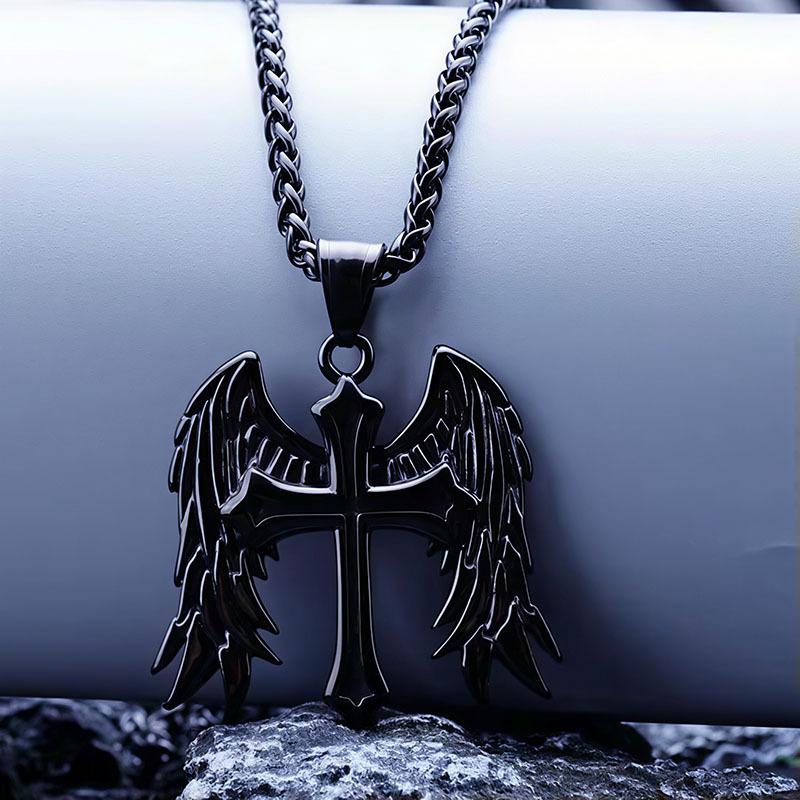European and American Hip-hop New Cross Wings Pendant Necklace New Trendy Men s Jewelry 60CM