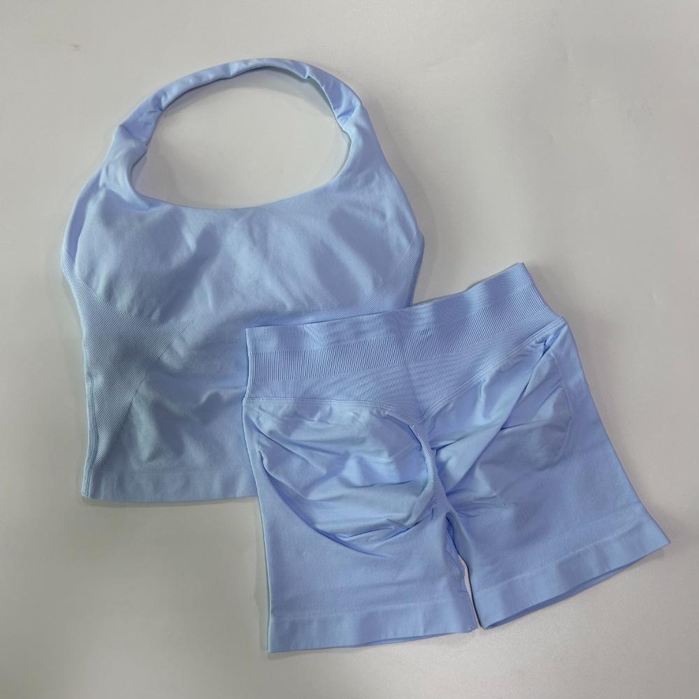 2dílná dámská sada do posilovny Bez zádů Halter Top Šortky s vysokým pasem Bezešvé Fitness Sportovní oblečení Tréninkové oblečení