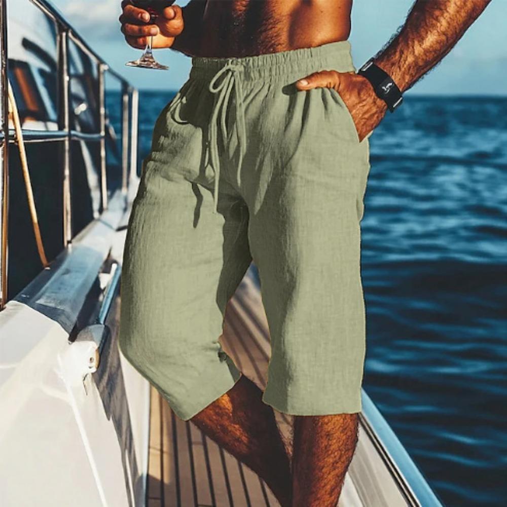 Sommer Neue Lockere Leinen Atmungsaktive Cropped Hose Herren Sportliche Freizeit Hose