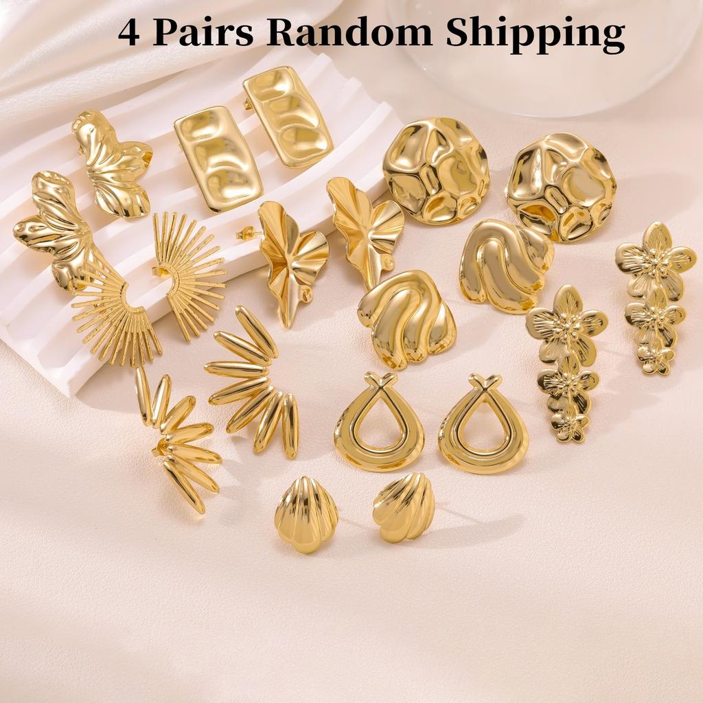 Fashion Stainless Steel Flower Irregular Earrings Exaggerated Hypoallergenic Hammered Texture Stud Earrings for Women