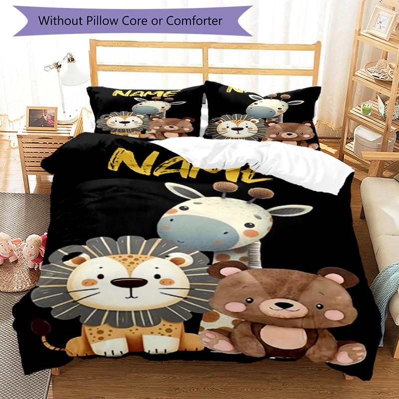 3pcs Custom Name Animals Bedding Set Duvet Cover Closure Includes 1 Duvet Cover & 2 Pillowcases, Soft and Comfortable for All Seasons.