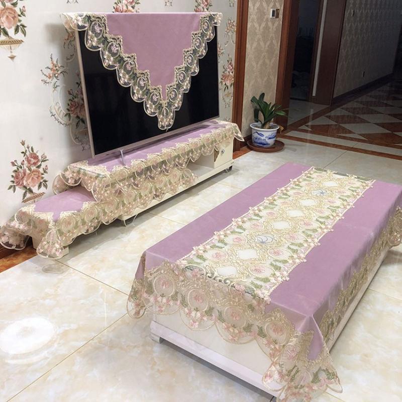 European Tablecloth Gold Velvet Lace Balcony Living Room Rectangular Dining Table Lace Decoration Light Luxury Style Tablecloth