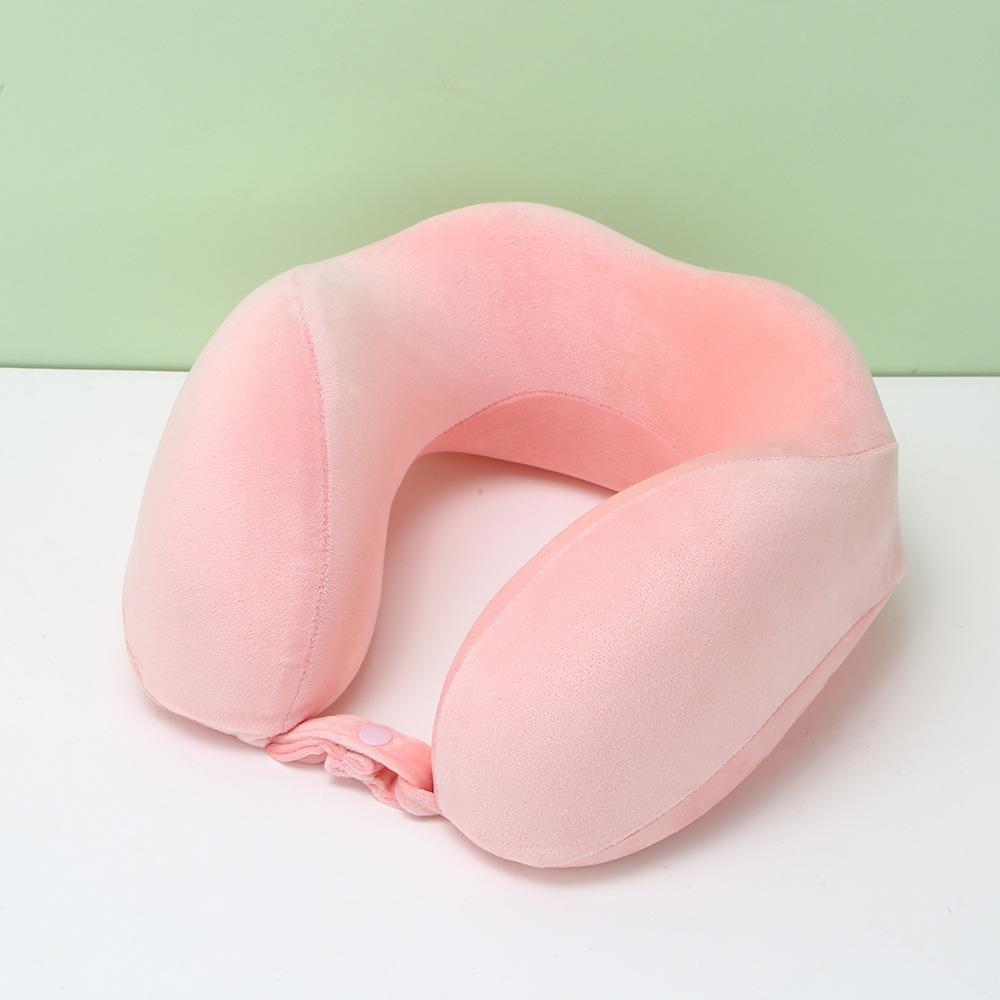 Blue Travel U-Shape Memory Foam Pillow: Foldable, Portable Neck Support with Buckle, Perfect for Naps.