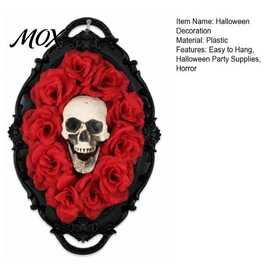 Decorative Gothic Skull Frame Halloween Wall Decoration, Vintage Red Rose Sculpture, Artistic Decor with Roses Horror Spider Web Art Ornament