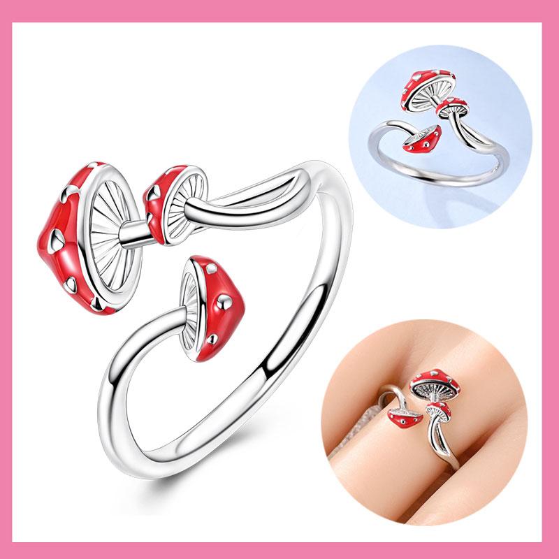 Copper Original Red Heart Mushroom Opening Ring, Women'S Anniversary Gift Engagement Rings For Women Mens Jewelry