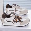 Soft leather ugly cute height-increasing German training shoes 22 autumn thick-soled beaded lace-up casual sports shoes
