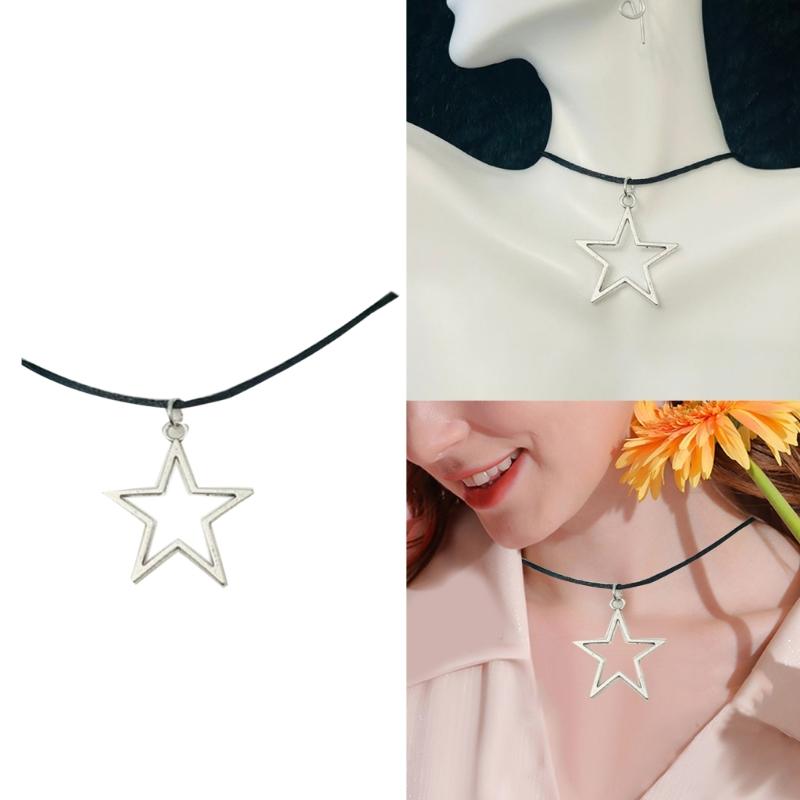 Y2K Star Pendant Necklace Wax Chain Choker Necklace for Men Women Fashionable Hollow Star Pendant Necklace Jewelry Gift