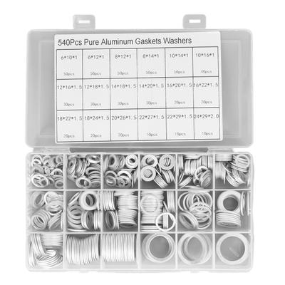 540Pcs Sealing Washer Kit Corrosion Resistant O Ring Aluminum Alloy Washer Set for Automobiles