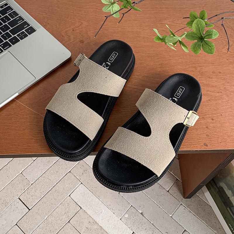Fashion 2025 Women Shoes Open Toe Slippers Outdoor Casual Slippers Summer Round Toe Flat Non-slip Platform Buckle Women's Beach Sandals