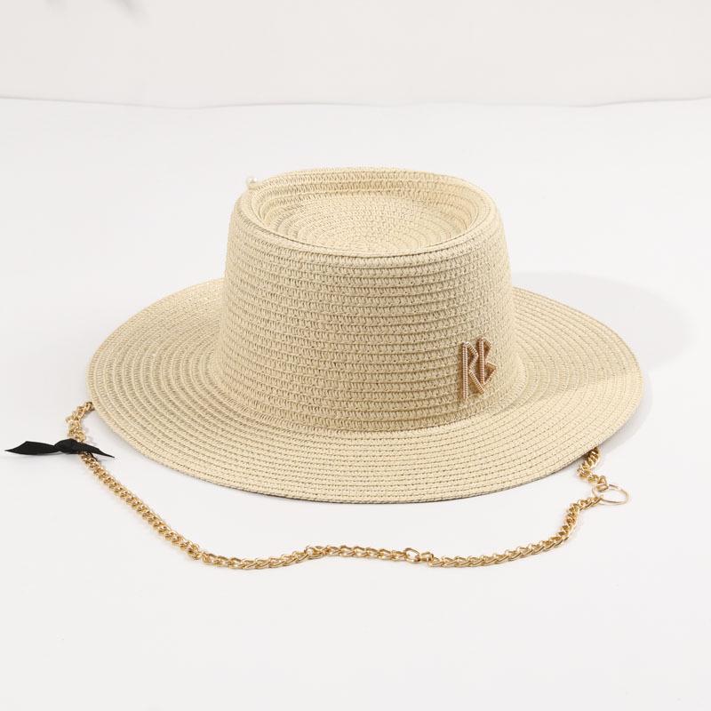 Fashionable Metal Letter Straw Hats for Women Men Summer Outdoor Holidays Beach Sun Hat Panama Hat