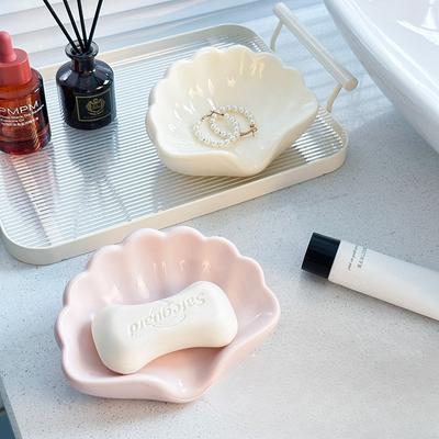 1pc Nordic Style Shell-Shaped Soap Tray for Bathroom, Cosmetic And Jewelry Storage Box, White And Pink Desktop Decoration