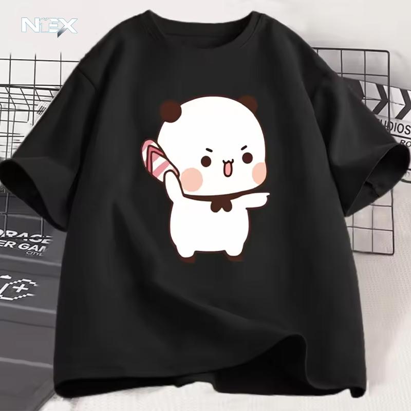 Panda Björn Bubu Kastar Flip-Flop Till Dudu T-shirt Män Kvinnor Rolig Par T-shirt Casual Bomull Mode Söt T-shirt Alla Hjärtans Dag