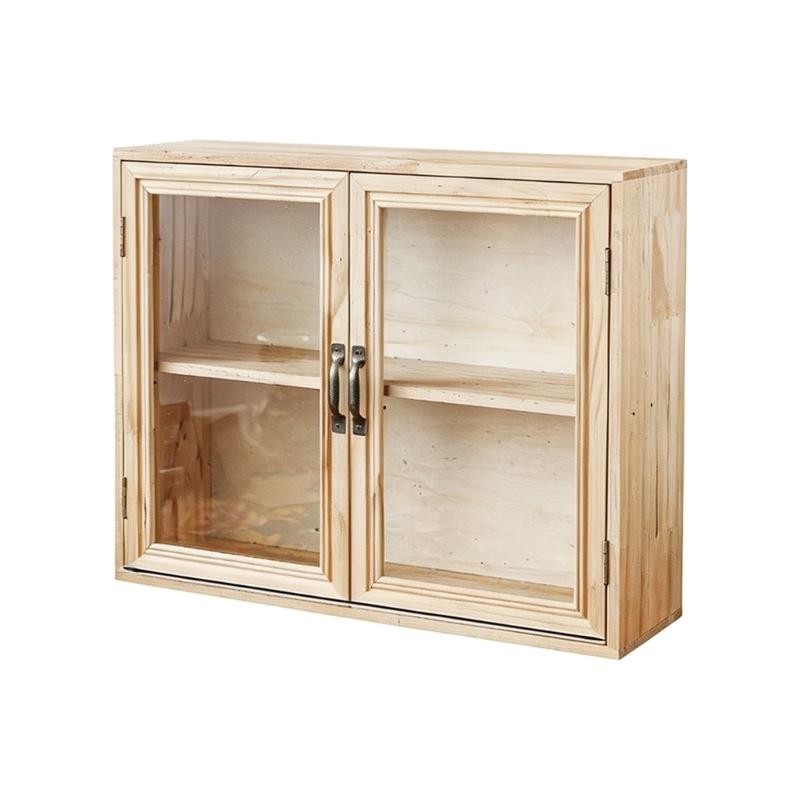 Wooden Desktop Organizers Cabinet with Glass Door for Cosmetics, Stationery, Small Kitchen Items and Decors Use