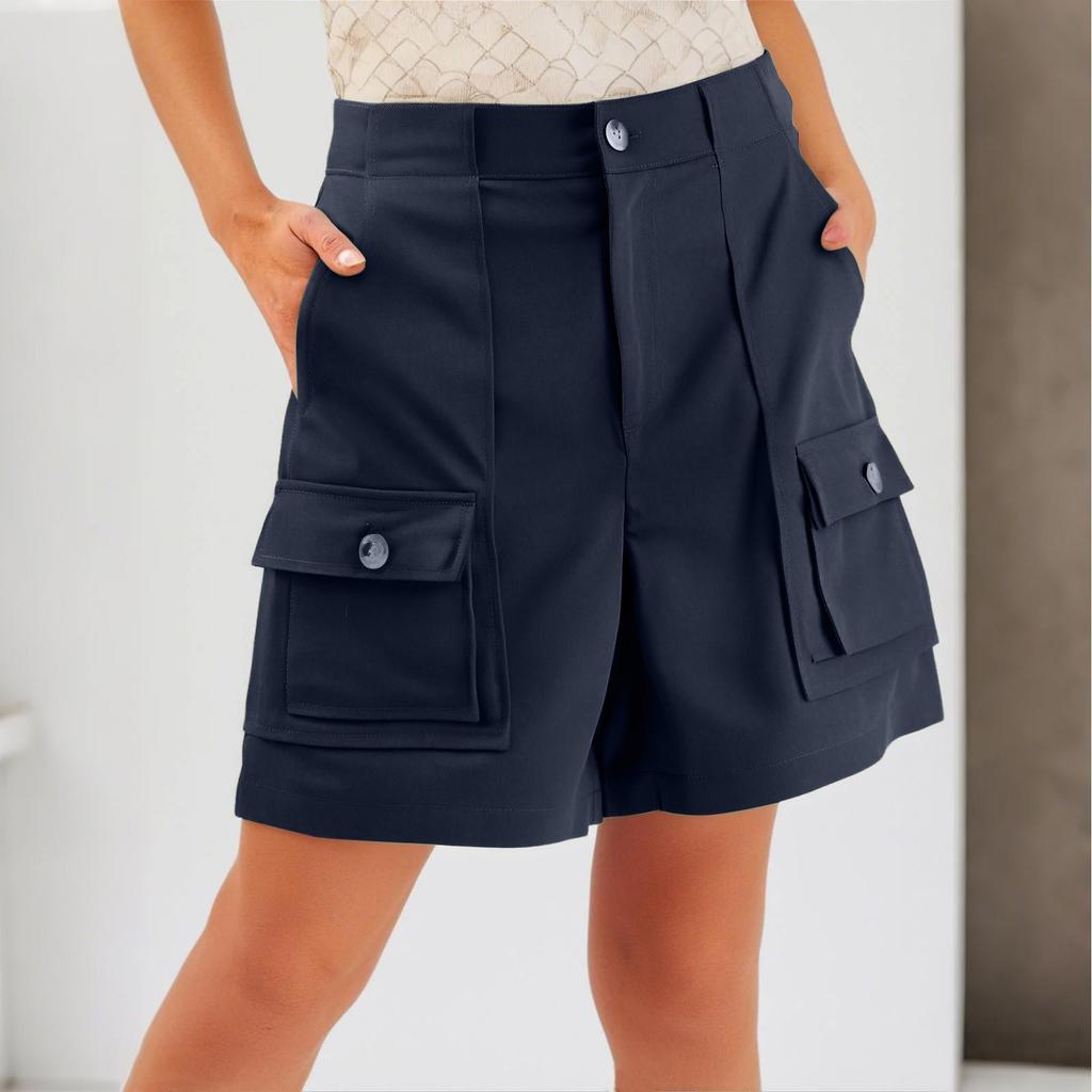 Women's Casual High Waist Solid Color Elastic Waist Shorts