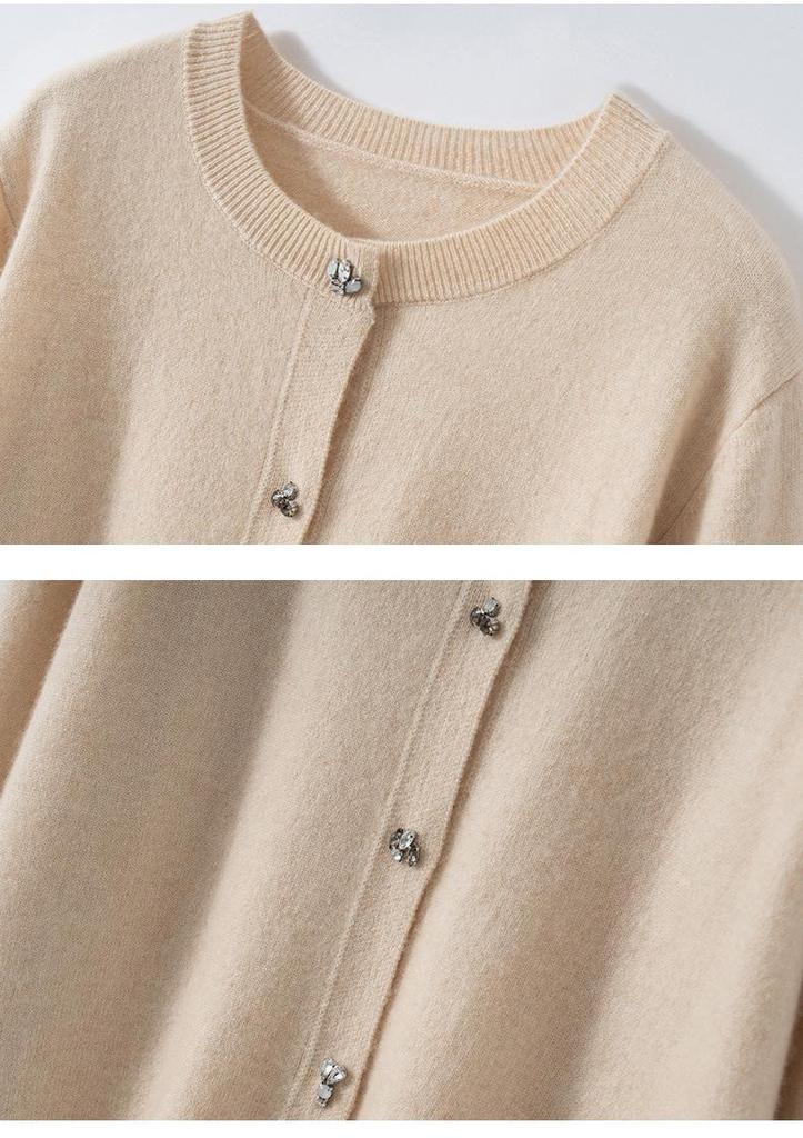 Twelve-Needle Rhinestone Button Cashmere Cardigan for Women - Autumn/Winter Knitwear
