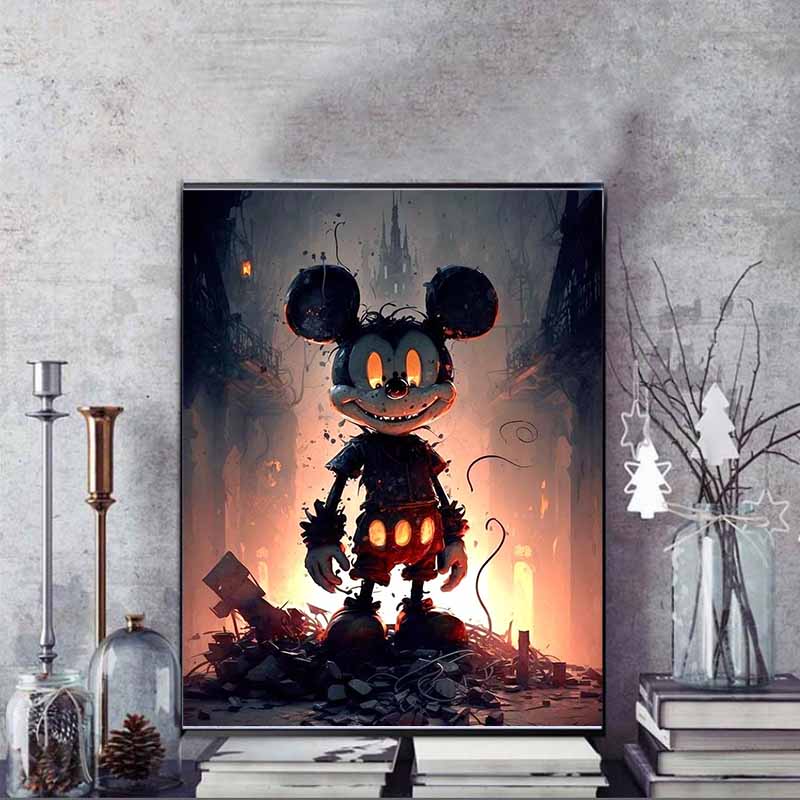 Disney Diamond Painting Dark Gothic Mickey Mouse Illustration DIY Kit Adult Arts and Crafts Home Decor and Gift