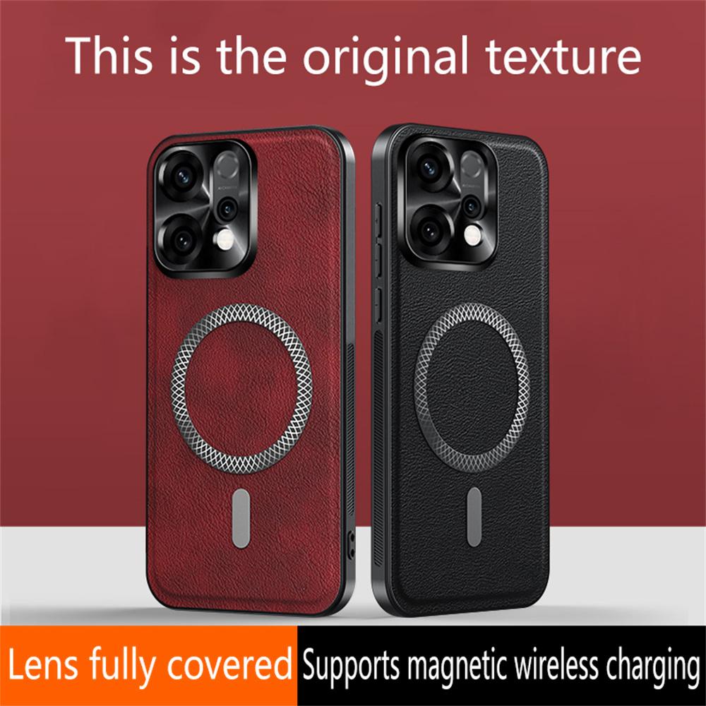 For Oppo Reno14 5G (Global) Deksel Kompatibelt med MagSafe PU TPU PC Telefon Bakdeksel med Metall Linseramme