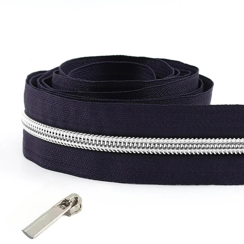 Cintas de Cremallera de Nylon #5 de 1/2/3/4/5 Metros con Deslizadores Cremalleras de Espiral Bolsa Cartera Bolsillo Tiradores de Cremallera Kit de Reparación de Cabezal Accesorios de Costura