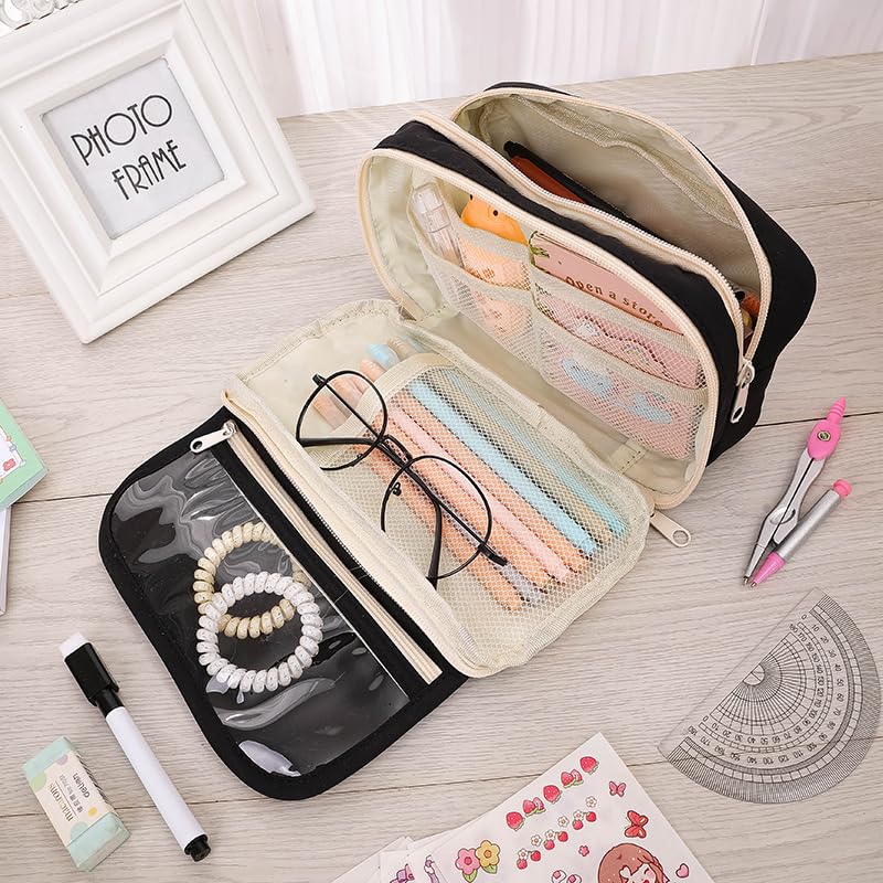 Large Capacity Pencil Multifunctional Storage Bag for Makeup and Small Pen Pouch with Sticky Case for Elementary School Middle School High School