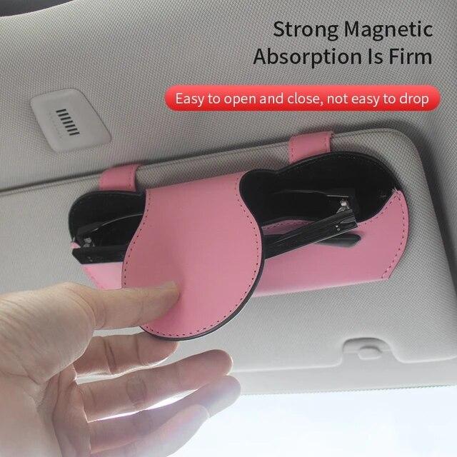 PU Leather Car Glasses Case Auto Sun Visor Glasses Holder Sunglasses Clip Card Ticket Holder Organizer Universal Car Accessories