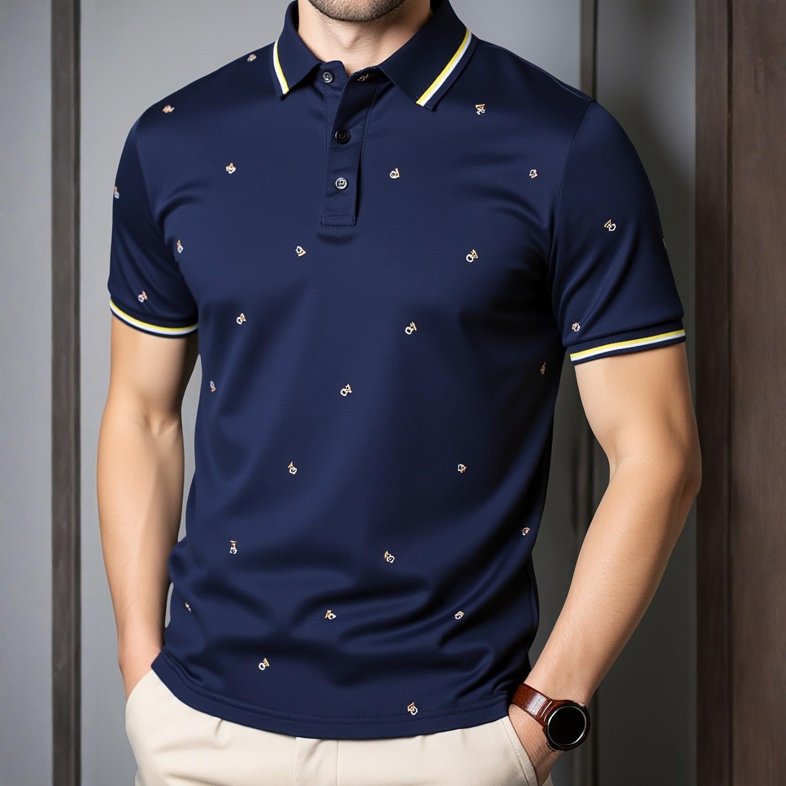 

Мужская летняя модная повседневная футболка с коротким рукавом и цветочным принтом, колор-блок, топ с лацканами S тёмно-синий