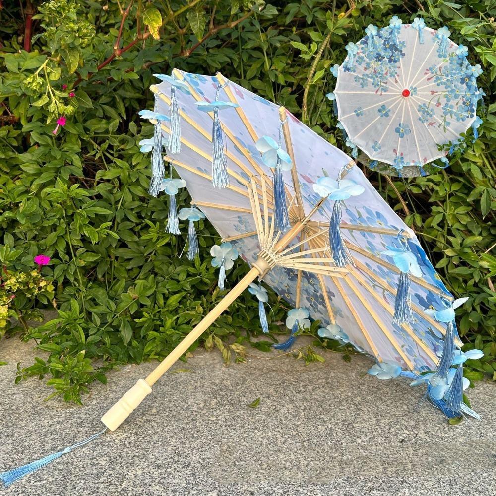 56cm Fabric Tassel Umbrella Handheld Chinese Style Ancient Dance Umbrella Rainproof Windproof Chinese Antique Umbrella