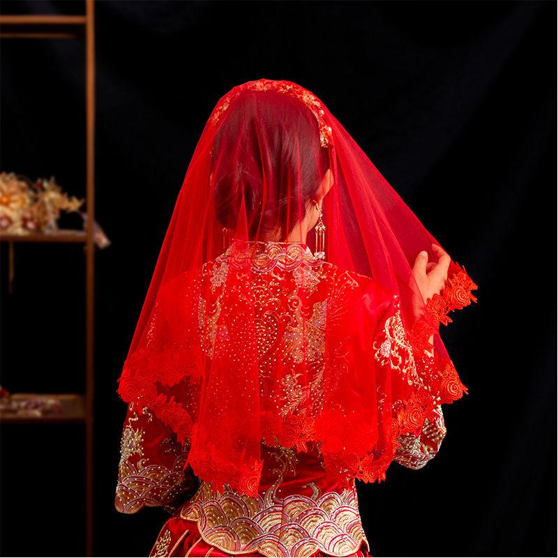 Red Translucent Bridal Veil for Chinese Wedding Xiuhe Dress
