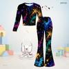 Girls Star Printed Round Neck Long Sleeve Top And Flared Pants Two Piece Outfit
