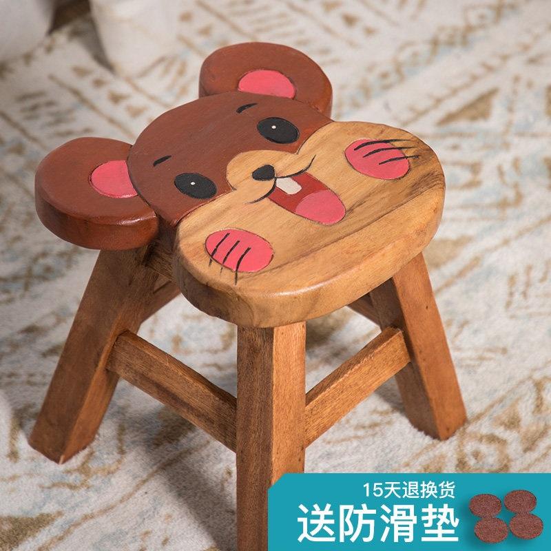 Solid Wood Kids Chair Cute Cartoon Small Stool Multifunctional Household Low Wooden Bench Creative Baby Seat For Living Room Entrance