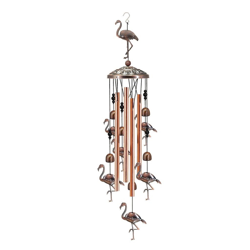 Metal Flamingo Wind Chime Outdoor Decorative Hanging Garden Ornament with Metal Tubes and Bird Figurines for Patio Porch Yard