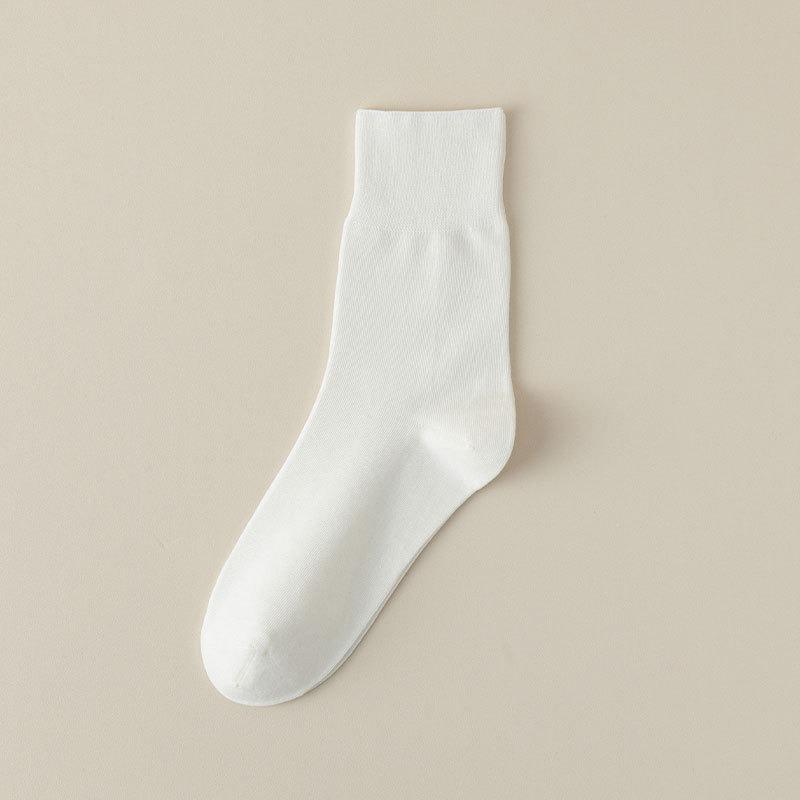 Female Spring and Summer Thin Pure Color Boneless Loose Mouth Sweat-absorbing Tube Cotton Socks