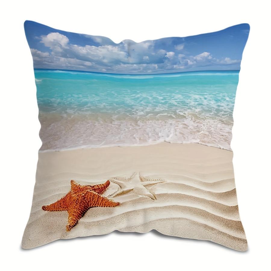 Summer Beach Starfish Seashell Pillowcase Blue Ocean Nautical Cushion Cover Caribbean Coastal Home Decor