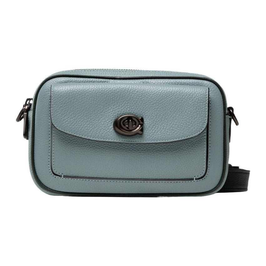 Coach Willow 20 Solid Color Morandi Color Block Pebble Leather Camera Bag Women Shoulder Bag Mist-Blue C0695-V5O4S Basic Set (Bag+Dust Bag)