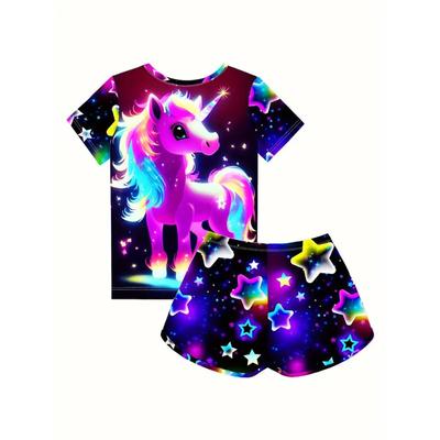 Mädchen Casual Set Sommer Trendy Cartoon Kurzarm Shorts Schmetterling Prin Kleidung Sets Mädchen