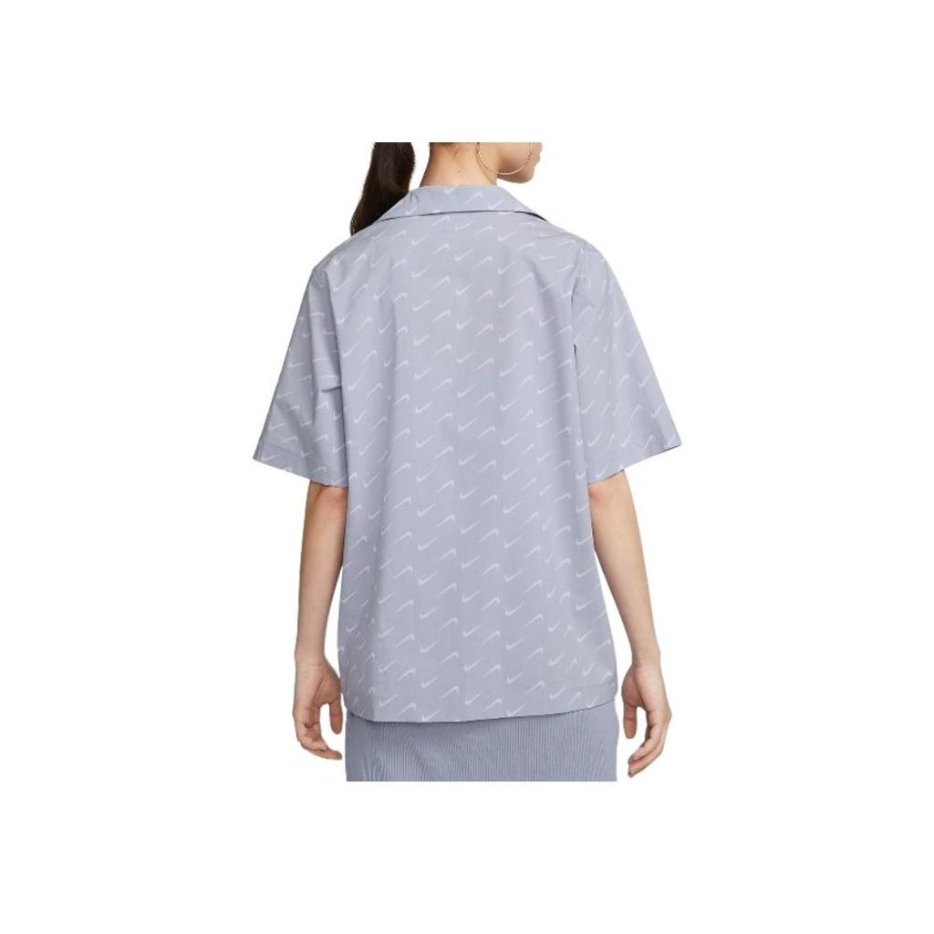 Nike Patterned Button-Up Short Sleeve Shirt Women Shirts Indigo DV7931-519