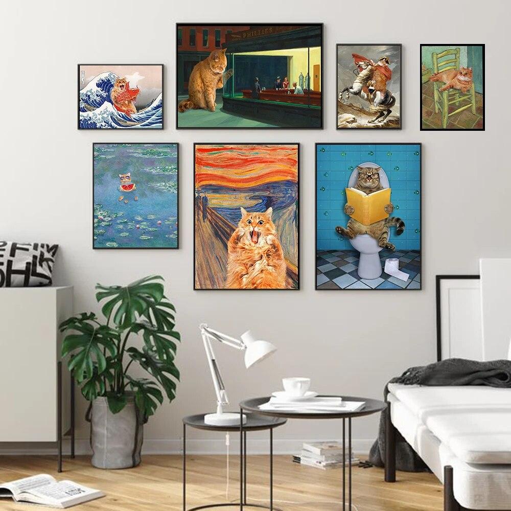 The World Is Ruled by Cats Wall Art Canvas Painting Funny Famous Moive Poster And Print The Great Wave Pictures For Living Room No Frame
