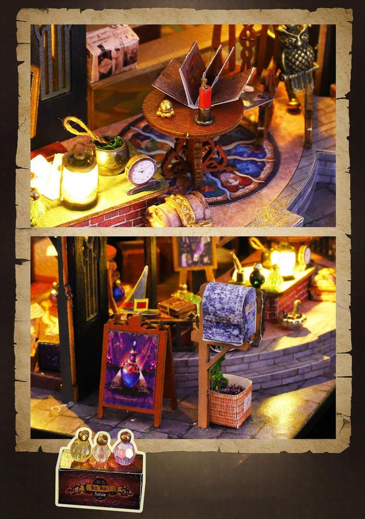 Moin Moin Dollhouse Miniature DIY Kit Scale Magic Castle Magic Castle Cat LED Light Acrylic Case Music Box Set, 1/24 [English Instructions], Shop, +