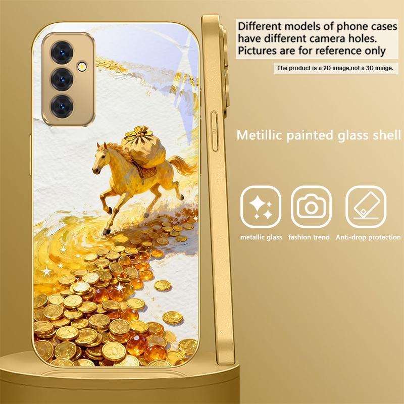 

Золотая скачущая лошадь Для Samsung A 31 32 A33 A34 35 14 A15 13 A16 25 26 50 52 53 54 55 56 70 71 72 73 Золотой стеклянный чехол для телефона Galaxy A21s
