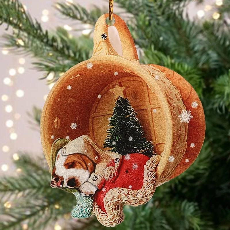 10PCS Acrylic Cute Dog Christmas Pendant Home Christmas Tree Atmosphere Decoration Navidad Natal New Year Gifts Party Props