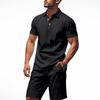 New Men's Linen Casual Lapel Polo Shirt & Short Sleeve Beach Shorts Set - European/American Style